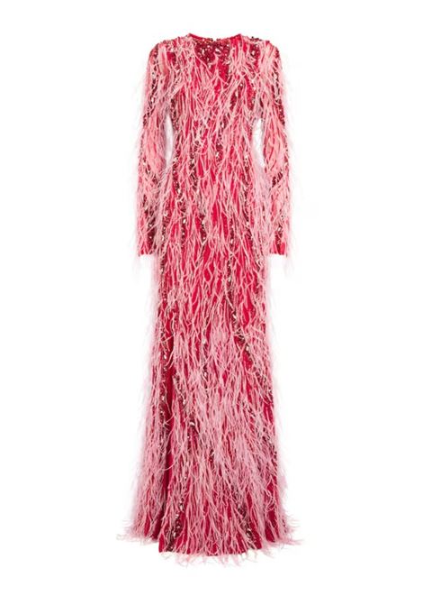 Hot pink Ostrich Feather Cynthia Gown Rachel Gilbert - women